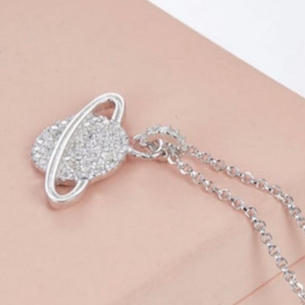 Rhinestone Saturn Pendant Necklace - Picture 2 of 4